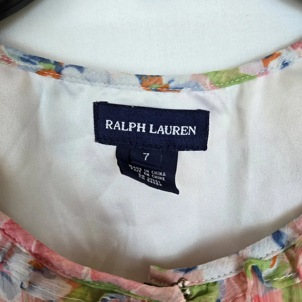 Ralph Lauren Girls Pink Yellow Floral Short Sleeve Ruffled Chiffon Dress Sz 7‎
